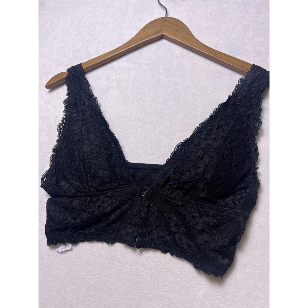Forever 21 M Bralette Whimsigoth Black Floral Lace Front Hook Longline Bra Chic